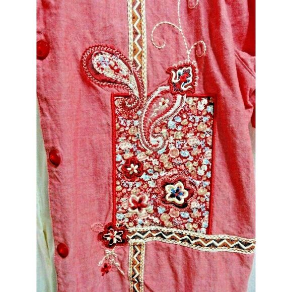 Boho Inspired Bobbie Brooks Paisley Patchwork Blouse Top Sz 14/16 Red Vintage - Picture 3 of 7